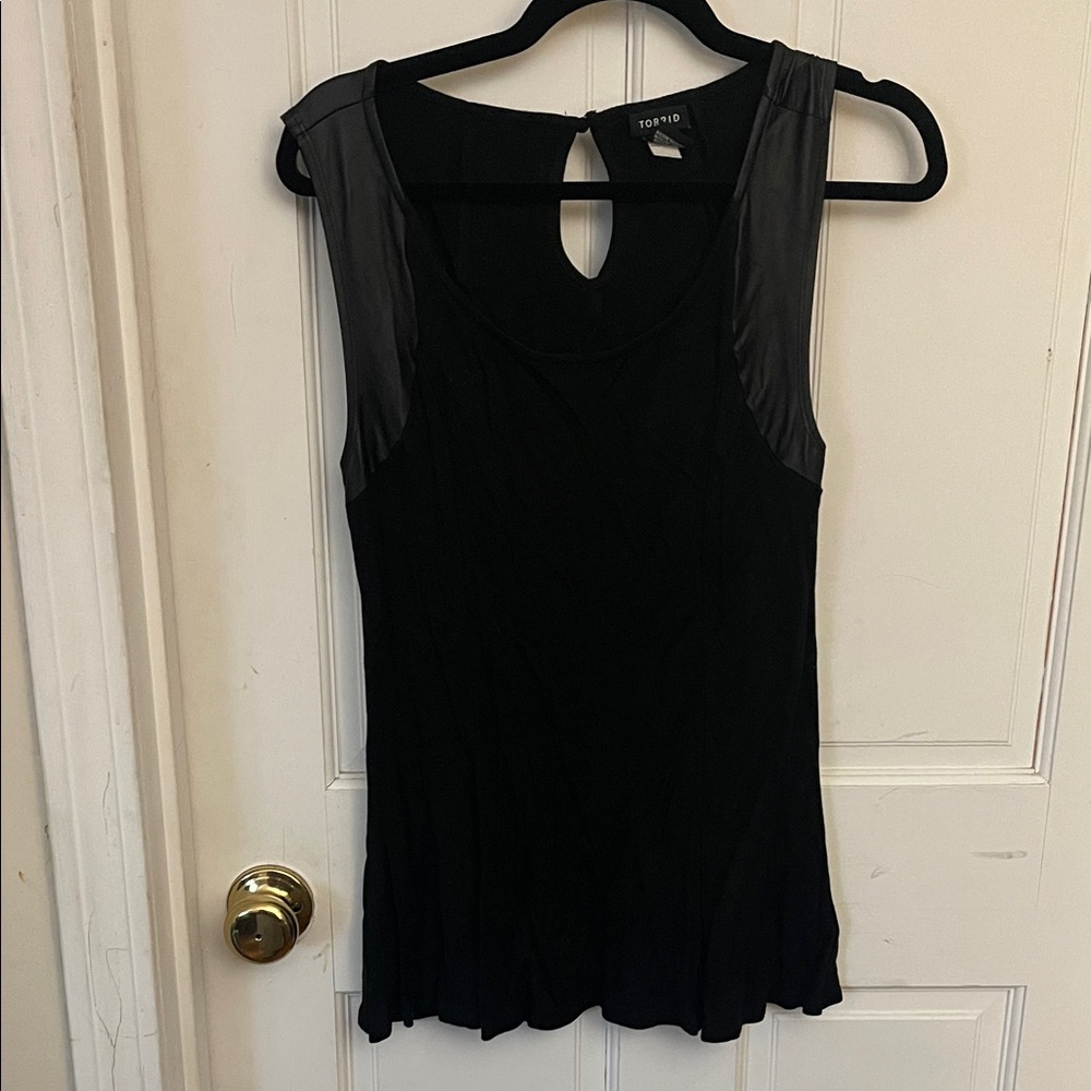 torrid Black Sleeveless Tank with Faux-Leather Shoulder Panels